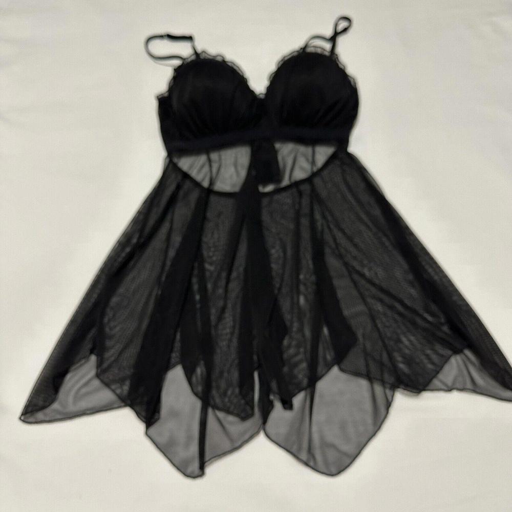 Native Intimates Women’s Black Mesh Babydoll Lingerie Lace 34C Sheer Mesh